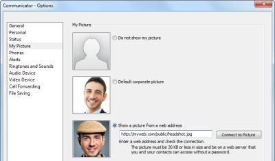 Under Display photo, clear the Show photos of contacts check box to hide other people s pictures, and then click OK. HIDE OR CHANGE YOUR PICTURE 1. In the Lync main window, click the Options button.