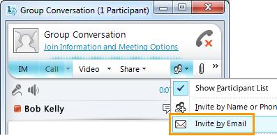 To invite additional people into an IM conversation: 1. In the Lync main window, drag a contact name from the Contacts list, and drop it onto the conversation window.