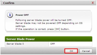 6. The selected server blade is shut down. 7. For confirmation, select Server Blades from the navigation tree under the Resources tab.