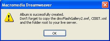 After Fireworks has finished the batch process, Dreamweaver will give you the following notice; Be sure to