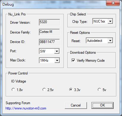 Step: 5: Click the Settings button to open the Debug form, as shown in Figure 4-11. Refer to Table 4-1 for each setting description.