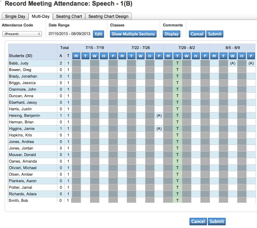 Click Submit Creating a Seating Chart Use the seating chart feature to configure a chart that matches your classroom.