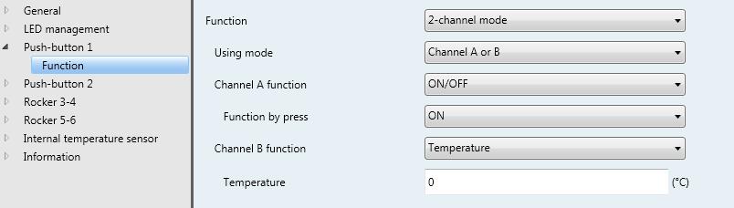 4.12 "2-channel mode" function The different function variants of the "2-channel mode function" for the independent button and the rocker are presented and described in the parameter window below.