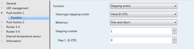 4.13 "Step switch" function In the following parameter window, the respective function and selection options of the "Step switch" function are displayed and configured.