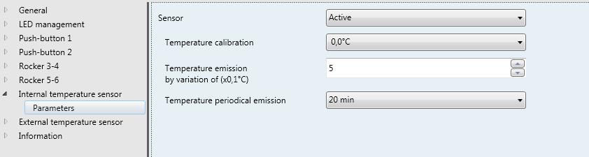 5. "Temperature sensor" function parameters In this following section, the configuration and parameterisation of the internal and external temperature sensors are described and presented.