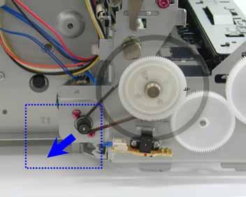 3-3. Adjustment / Settings () Paper feed motor adjustment Perform the following adjustments when the paper feed motor unit is replaced: ) When attaching the motor, fasten the screws so that the belt