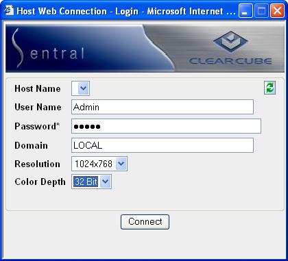 Chapter 11: Thin Client and Thin Client Agent 4. After RDP control installation, the Blade Web Connection login screen is displayed, as shown in the following figure.