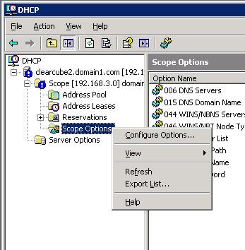 Chapter 2: Installing ClearCube Sentral Version 5.8 1. If you have not already opened DHCP manager, click Start > Settings > Control Panel > Administrative Tools > DHCP.