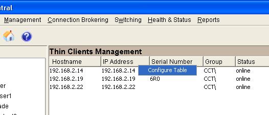 Table Configuration Sentral displays information about nodes and sets of nodes in tables, as shown in the following figure.
