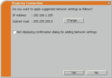 1. Connection to the network 1.7 Configuring the network settings manually (continued) If you need to add a Network configuration on your computer to connect to the projector.