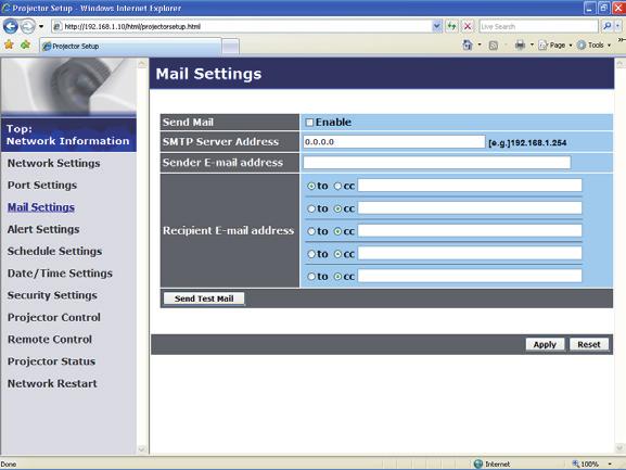 3. Web Control 3.5 Mail Settings Displays and configures e-mail addressing settings.