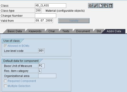 Material (Configurable Objects) class Class type 200 Create Class HD_CLASS of Class type 200 using Transaction Code