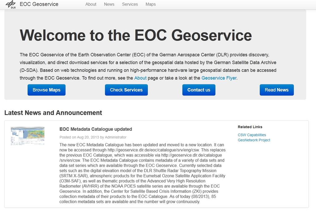 EOWEB -NG, has been expanded to provide a common user interface for accessing data through the EOC Geoservice and the traditional EOWEB -NG services.