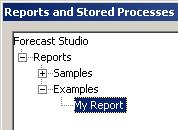3. Figure 10.3 Folder Presentation in the Reports and Stored Processes Dialog Box Note that the Reports node at the top of the hierarchy represents the root folder that was configured in the metadata.