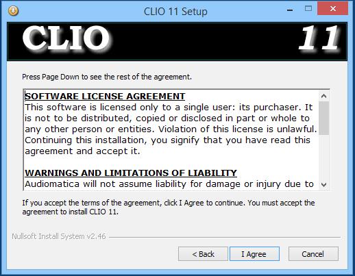 To install the CLIO 11 software in your computer you should follow the instructions presented below: 1) Insert the CLIO 11 CD ROM in the computer. 2) Wait for autorun application or run "Clioinstall.