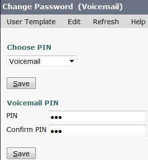 Uncheck User must change at next-sign-in then Save Go to: Edit > Change Password Put 123 as password for voice messaging access Save Note : There is no need to create a web password because