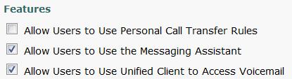 Allow users to use Unified Client to access Voice Mail above will