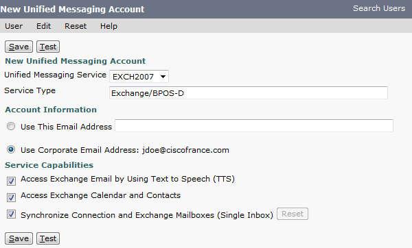 You can test if the account is available on Exchange from Cisco Unity Connection Close and Save Note : if you have an