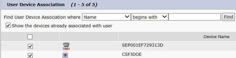 Then click on Device Association Associate CSFJDOE Save Selected/changes then go in right