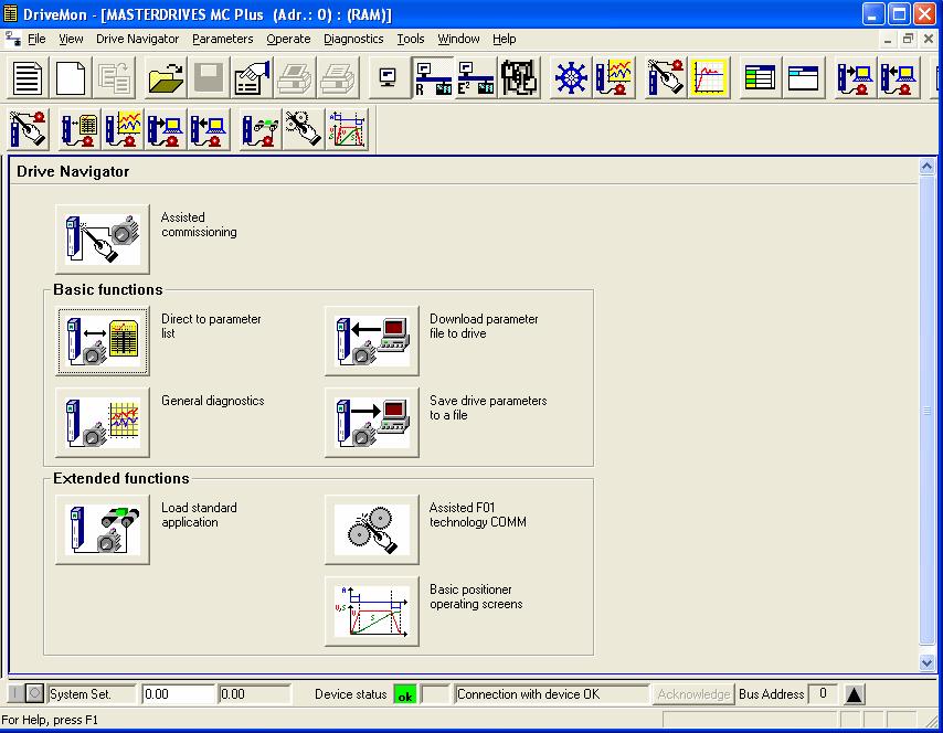 07.2005 Parameterization Drive Navigator This is used to quickly access