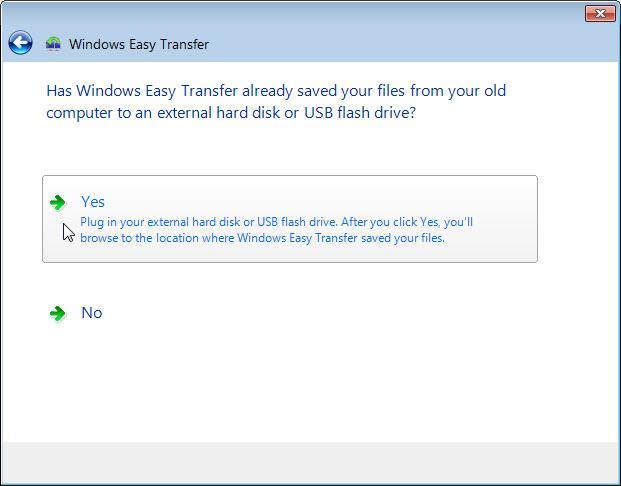 The Has Windows Easy Transfer already saved your files from your old computer to an external