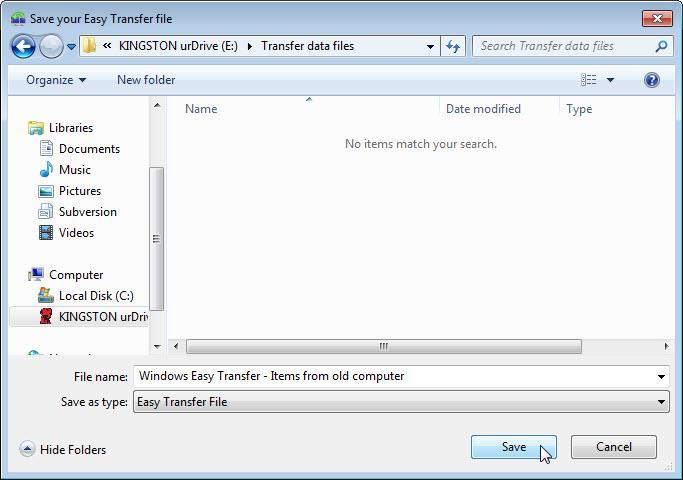 k. Click Save. l. Locate the folder called Transfer data files on the USB flash drive and click Save.