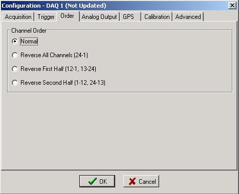 4.3.3 Order Menu Advance Mode The order menu appears when a 24 channel DAQlink is connected, this menu is not active with 6, 12, or 18 Channel DAQlink units.