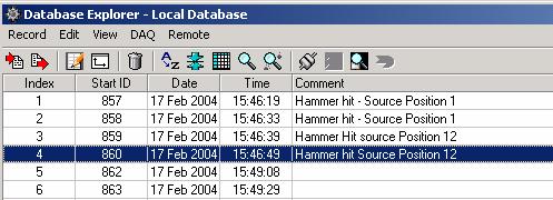 Figure 6.3 Database Explorer All records in a Database window are arranged into a table. It shows the following columns: Index - Number used to index the database.