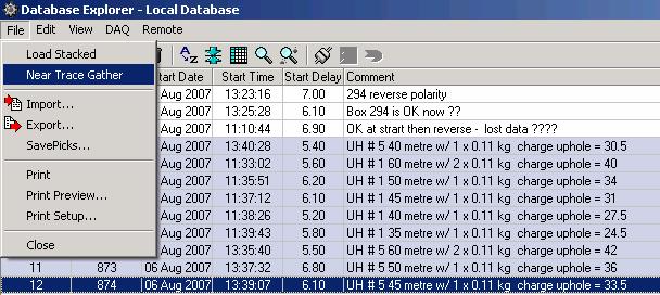 5.3.7 Near Trace Gather While in the Database menu, select the records to use for