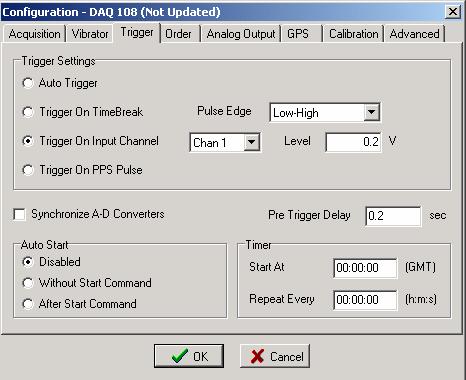 Figure 6.0.3 Vibrator QC Trigger settings The trigger is normally done using either the Vibrator s Reference signal or the Time Break signal from the Vibrator controller.