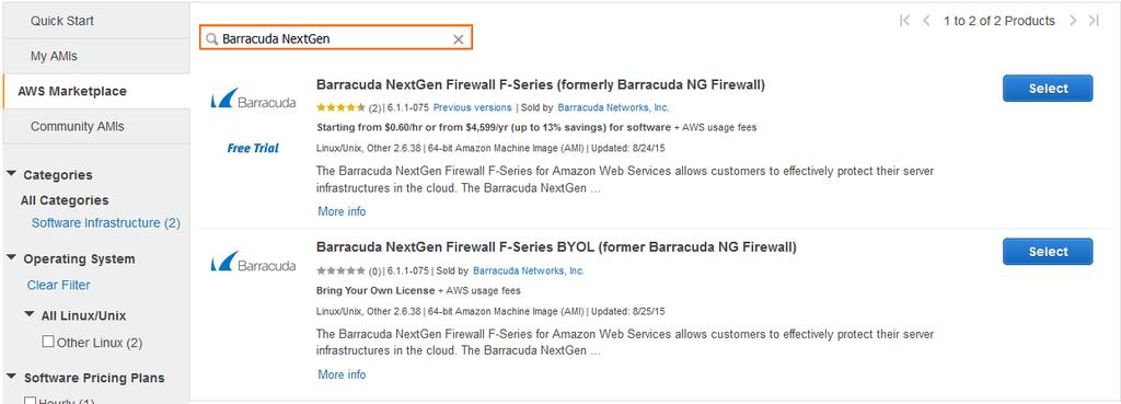 Deploy a Barracuda NG Firewall in an Amazon EC2 Instance In the Amazon VPC that you created in Step 1, launch an Amazon EC2 instance with the Barracuda NG Firewall AMI image.