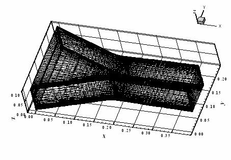 corresponds in finite volumes to 37,800 hexahedrons and 43,310 nodes. Its spanwise length is 0.10ft (0.0305m). Figure 2 exhibits the mesh employed in the simulations. Figure 1.