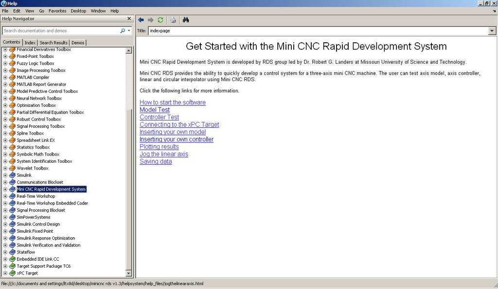 Figure 11: Mini CNC RDS help browser.