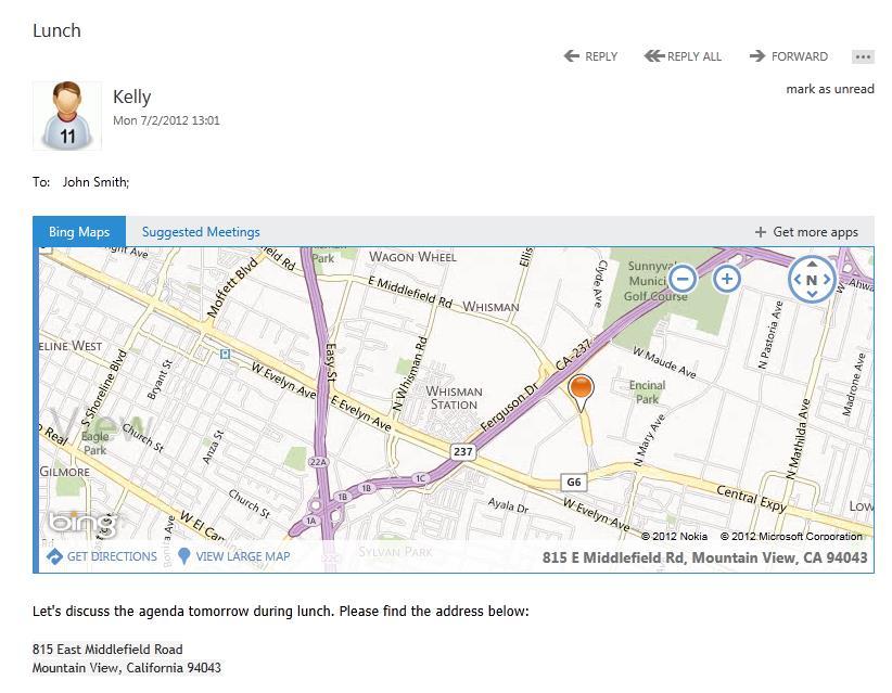 leaving Outlook/OWA Available by default: Bing Maps automatically shows map in messages that