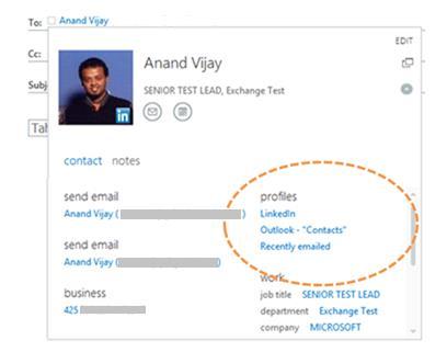 Exchange 2013 Unified Contacts Integrate your contacts from LinkedIn, Facebook, and other locations, for simplified contact management and elimination of duplicates