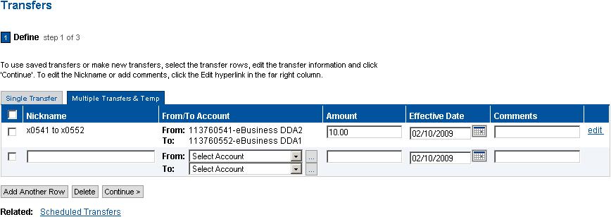 Making Multiple Transfers and Templates The Multiple Transfers & Temp tab is located above the From Account field on the Single Transfer tab. Click the tab to activate this function.