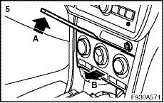 12 32 025 908 5 Remove the ACC unit. 6 Remove the centre air vent in the dashboard by carefully bending in the hooks (A) accessible through the grille. Take care to bend the correct hooks (A).