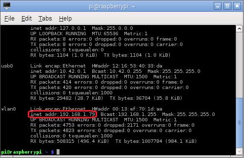 Joonis 14. Punase tähistusega ümbritsetud Raspberry Pi lokaalne Wi-Fi IP-aadress. Sellega on VNC server seatud käivituma alglaadimisel. Muudatuste salvestamiseks tuleb Raspberry taaskäivitada.