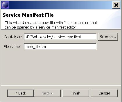 Figure 6: New Service Manifest By pressing on the button Finish, the user will automatically open an empty Service Manifest which is also visible from the Package Explorer view. 4.