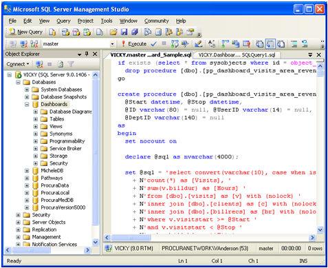 To Run a Dashboards Script File in SQL Server Management Studio 1. Open the.