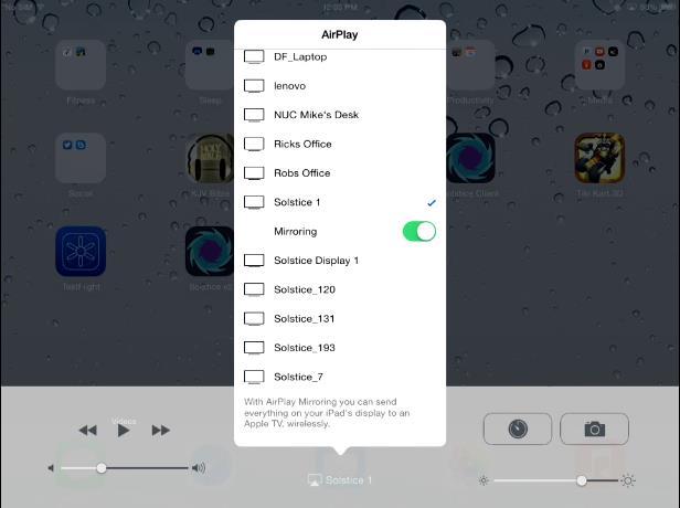 Mirroring OS X and ios Devices with Apple Airplay Solstice supports full mirroring of OS X and ios devices that have Apple s AirPlay functionality.