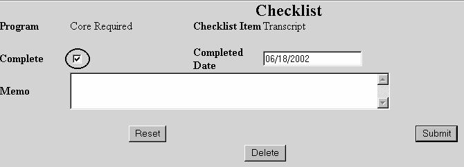 UPDATING CHECKLIST ITEMS S NISWEB Some checklist items usually transcripts take you to the record so you can update it.