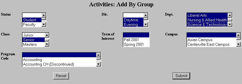 Adding Activities for a Group S NISWEB This is for assigning one or more activities to a group of people rather than assigning them individually. 1.