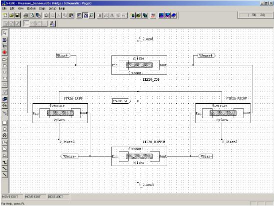 Figure 9: Wheatstone bridge with connections and ports Once connected, we will add the Input and Output ports and add names on nodes.