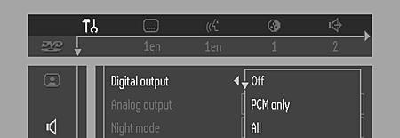 Sound Digital output Factory setting: ALL. This means coaxial output is on. If you are not connecting equipment with a digital input, change the setting to OFF.