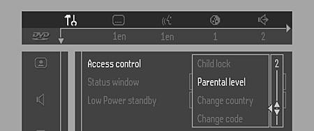 English Activating/Deactivating Parental Control 1 When disc playback is stopped, select ACCESS CONTROL in the features menu using the 3/4 keys. 2 Enter your 4-digit code.