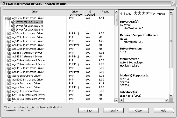 com/idnet Most LabVIEW Plug and Play instrument drivers can be found in the Instrument Driver Finder within LabVIEW, which can be accessed by selecting Tools»