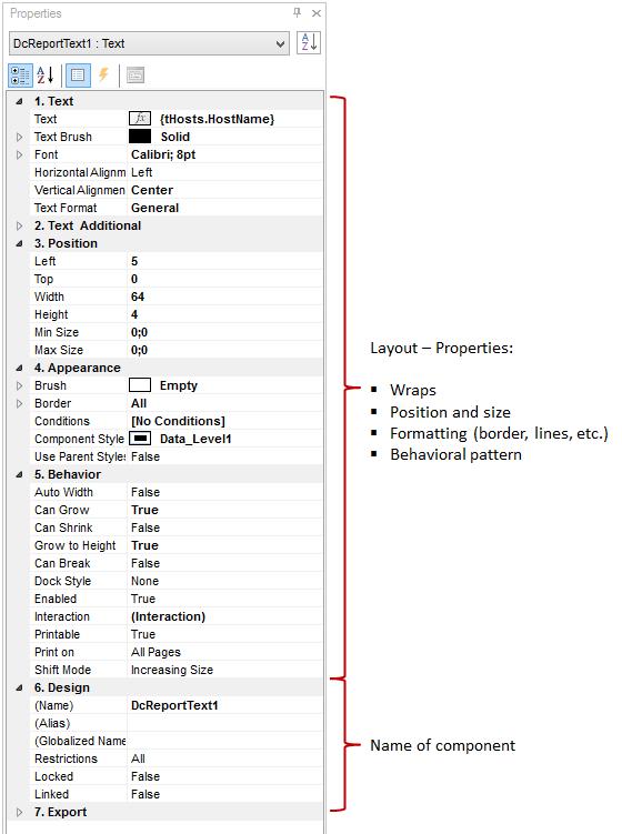 Page 77 Reporting System Dictionary: On the Dictionary tab, the data source, variables, system variables and functions are displayed. The current Docusnap database will be used as the data source.