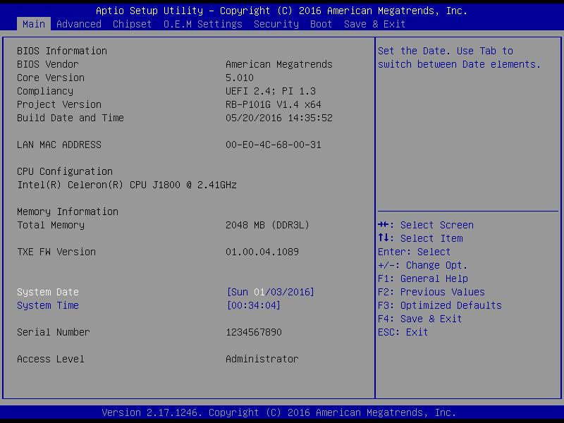 2.2 Main Setup This menu gives you an overview of the general system specifications. The BIOS automatically detects the items in this menu.