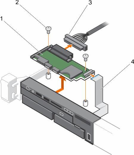 Figure 89. Removing the control panel board 1. control panel board 2. screws (2) 3. control panel cable 4.